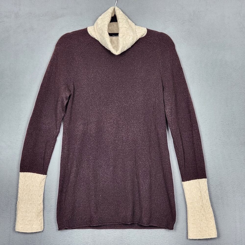 MAGASCHONI Sweater Womens Small Brown Ivory Turtleneck Lightweight Cuffs